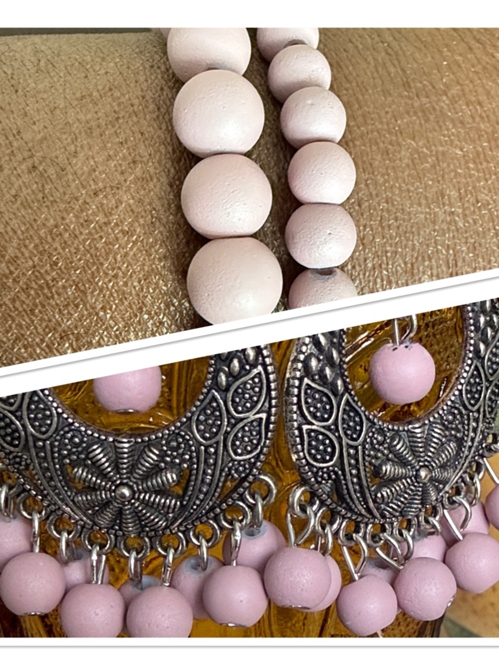 Pale Pink Beaded Bracelet and Dangle Earring Set